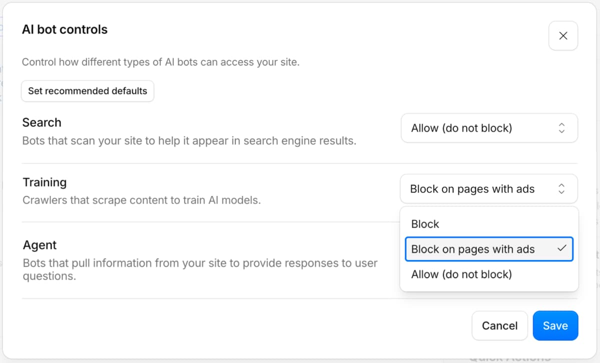 Cloudflare AI Bot Controls