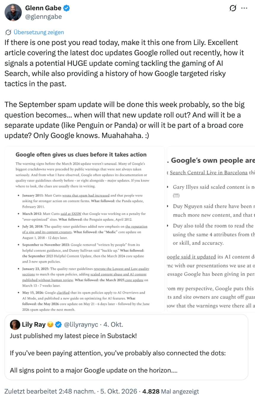 Lily Ray und Glenn Gabe: Vorzeichen für großes Google Update
