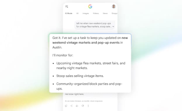 Google AI Mode: Beispiel für einen Dauerauftrag einer Recherche