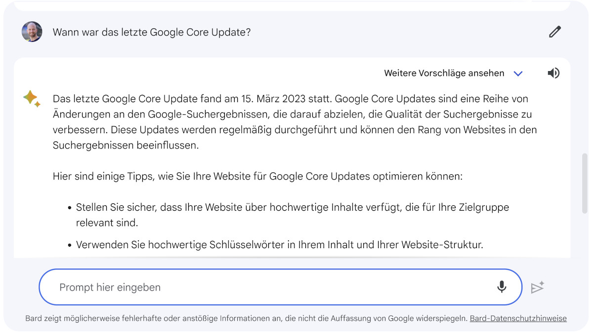 Google Bard auf Deutsch mit Prompt