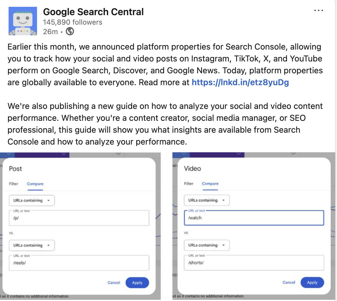 Google: Platform Properties in der Search Console für Social Media jetzt weltweit verfügbar