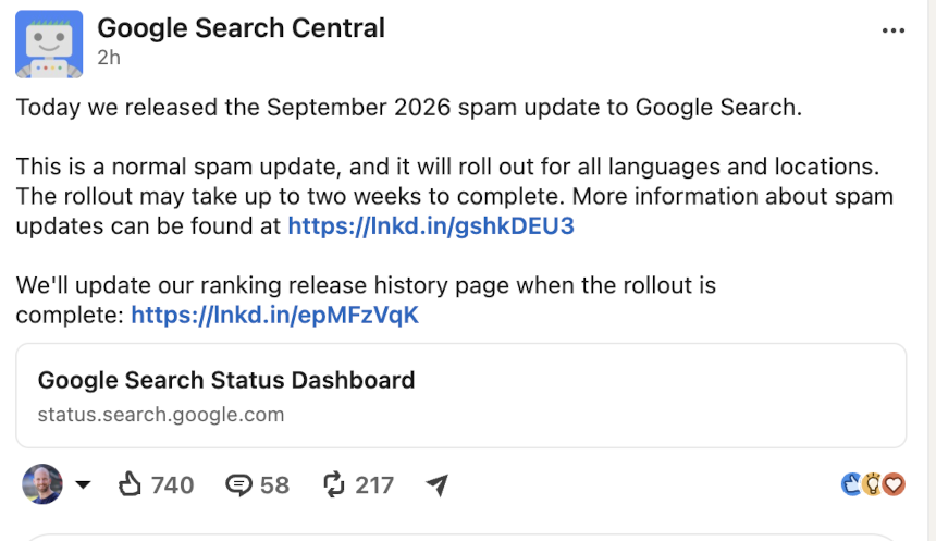 Google Rollout Spam Update September 2026