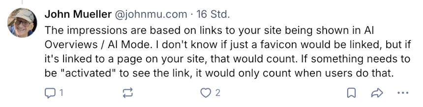 Google Search Console und KI-Report: Nur Links zählen - John Müller auf Bluesky