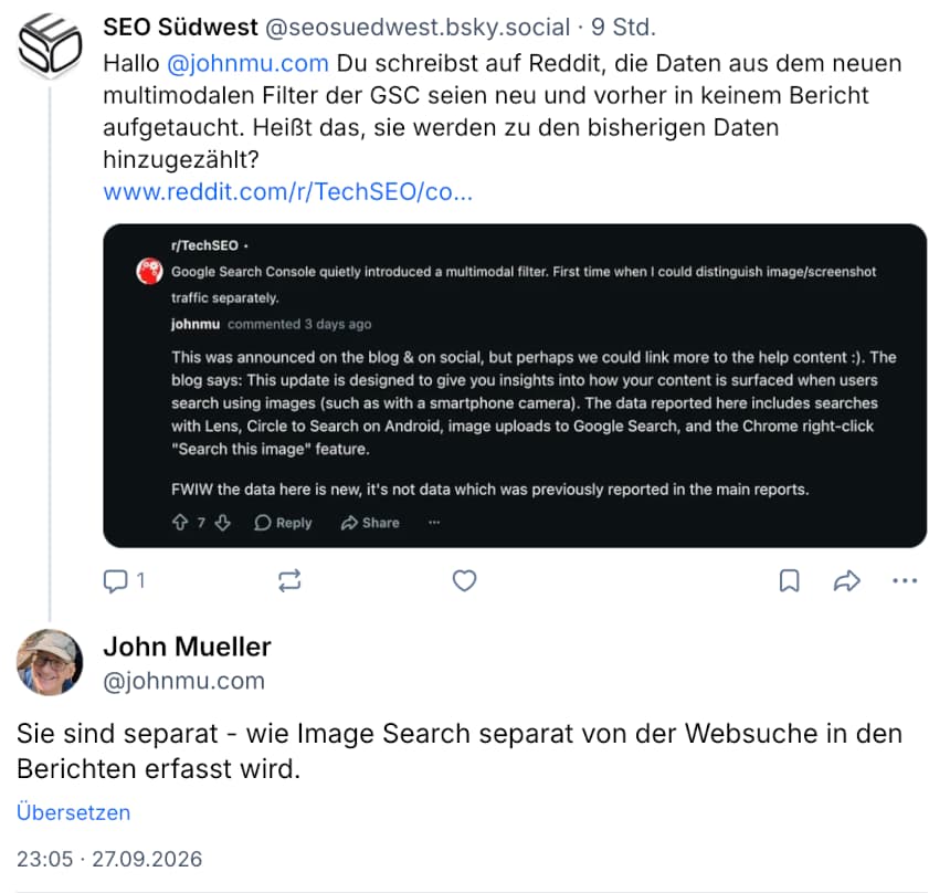 Daten des multimodalen Filters in der GSC sind separat - John Müller auf Bluesky