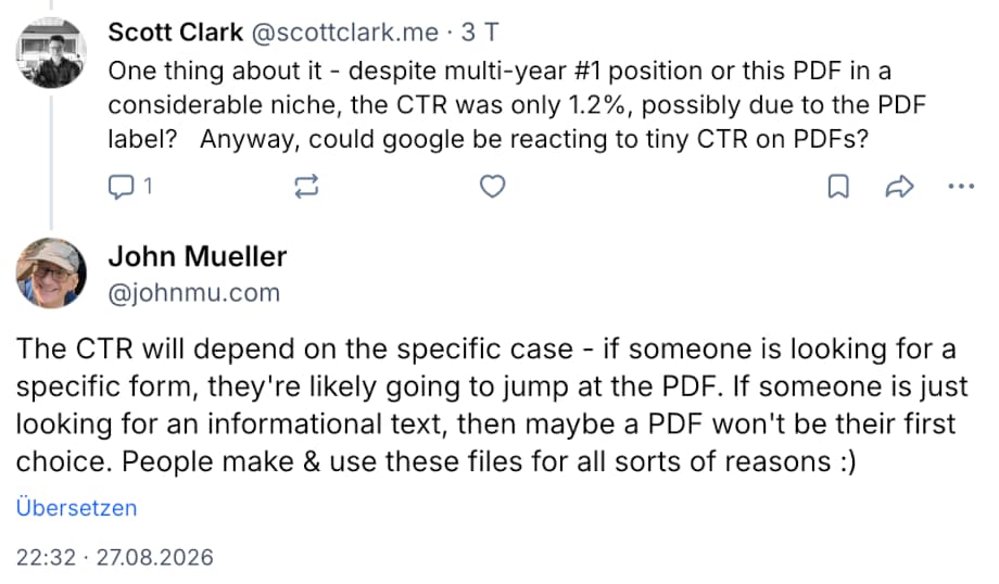 John Müller zur CTR von PDF-Dateien in der Suche
