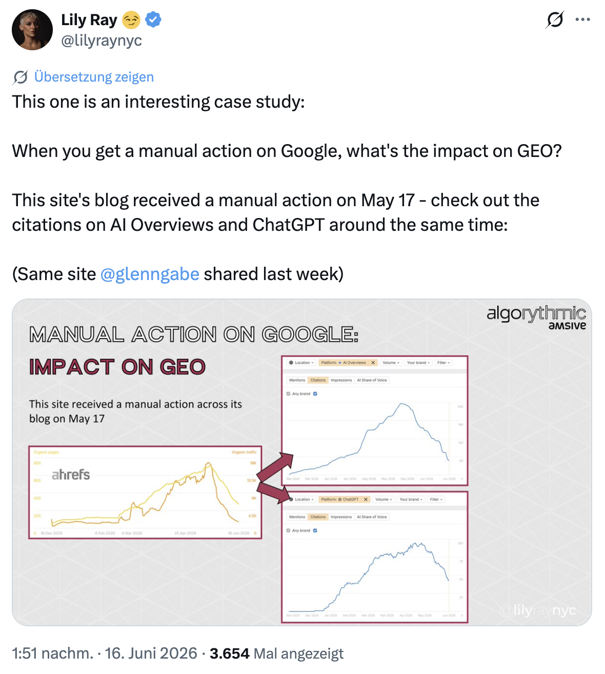 Manuelle Maßnahme in Google schadet auch der KI-Sichtbarkeit: Lily Ray auf X