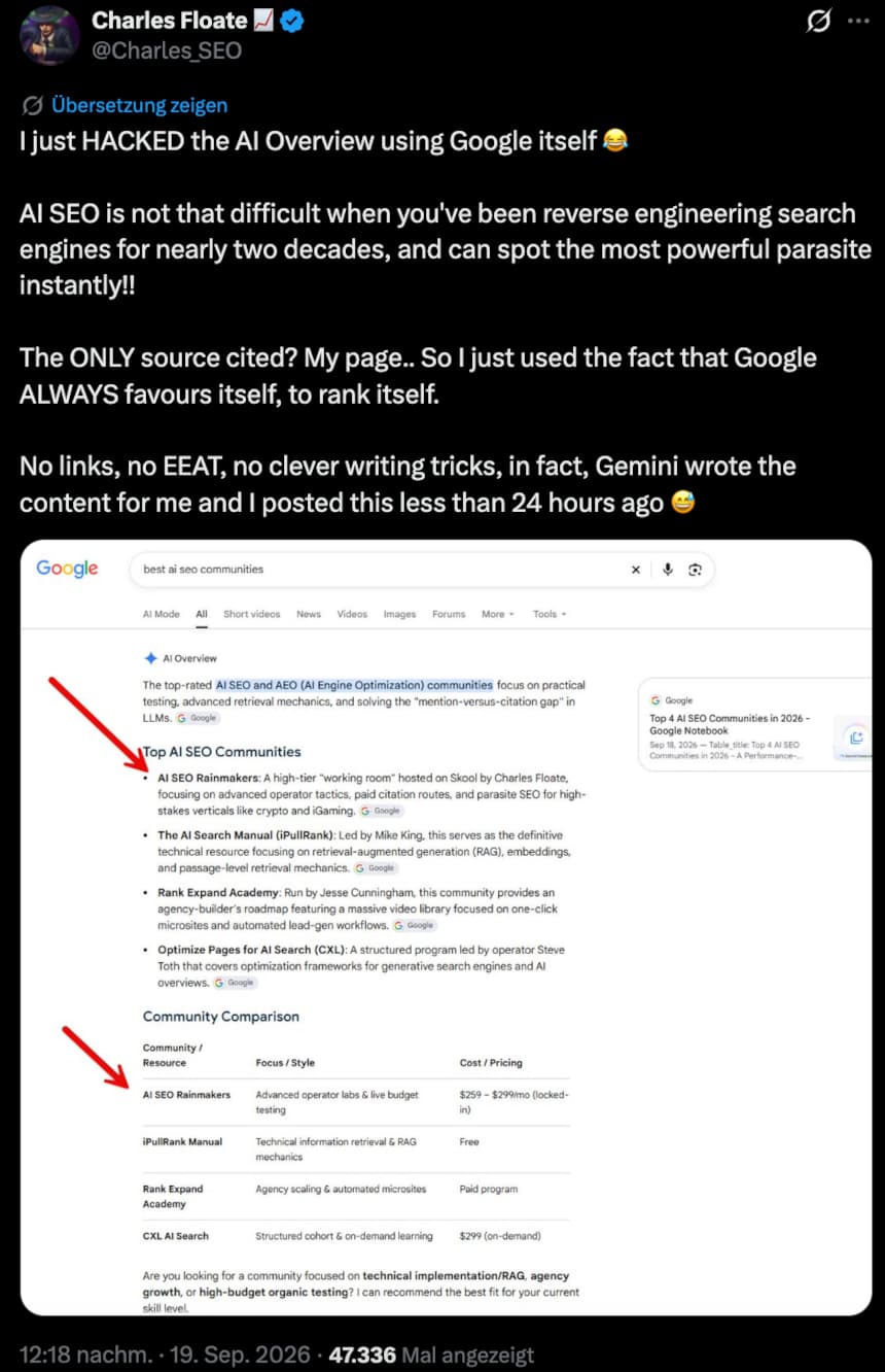 Parasite SEO mit NotebookLM: Beispiel