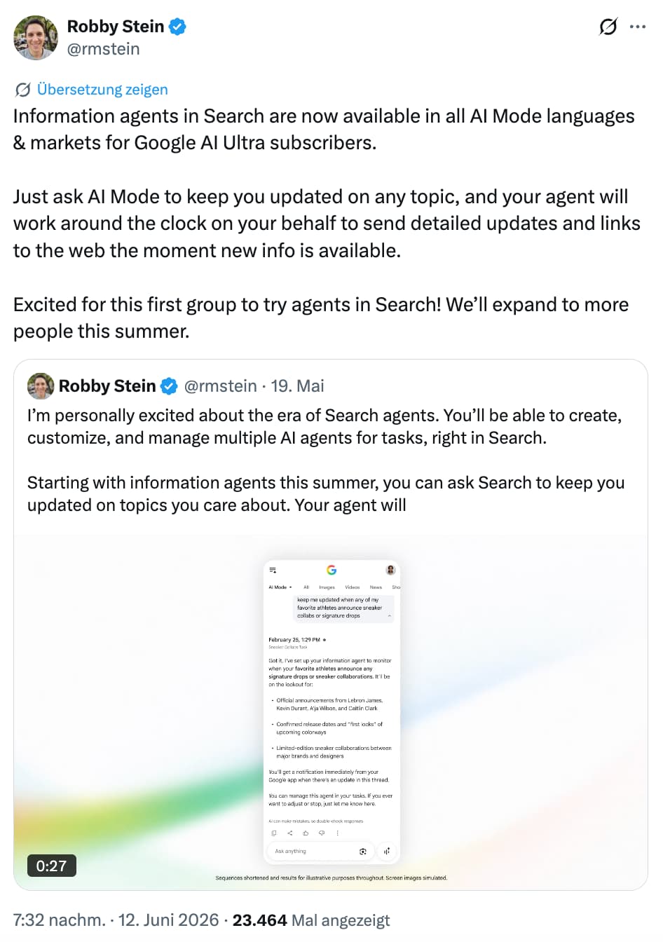 Robby Stein: Google Information Agents jetzt verfügbar