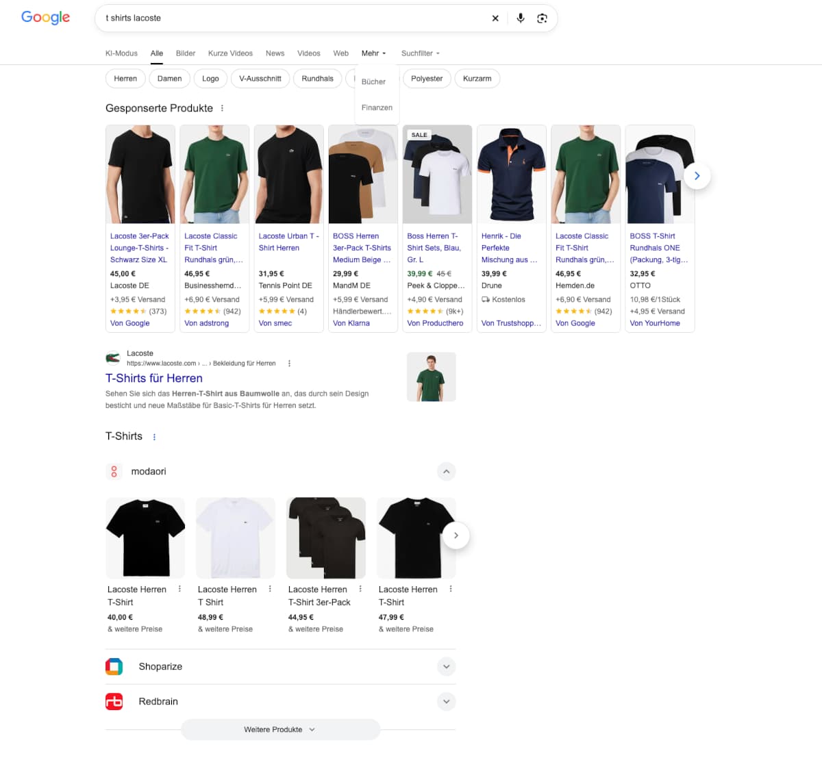 Google Ergebnisse für "Lacoste T-Shirts"