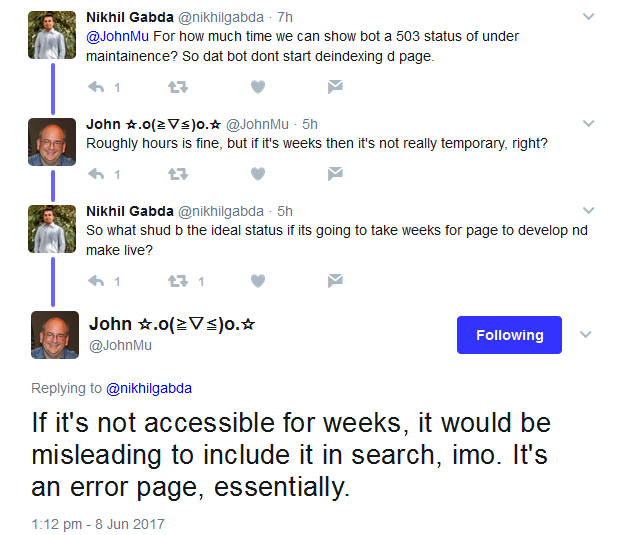 Google: Status 503 nicht bei längeren Ausfällen senden