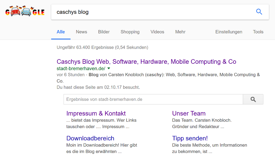 Google Serp mit Sitelink-Suchebox