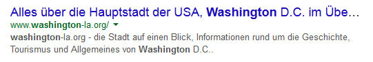 Google-Snippet für die Suche nach 'Washington'