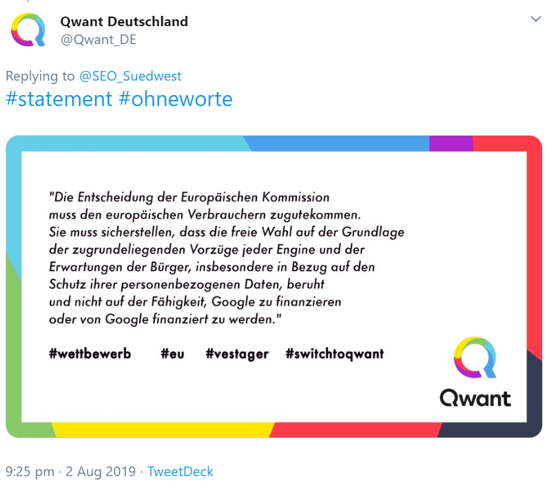Qwant Deutschland: Reaktion auf Googles Ankündigung zur Auswahl von Standardsuchmaschinen auf Android-Geräten