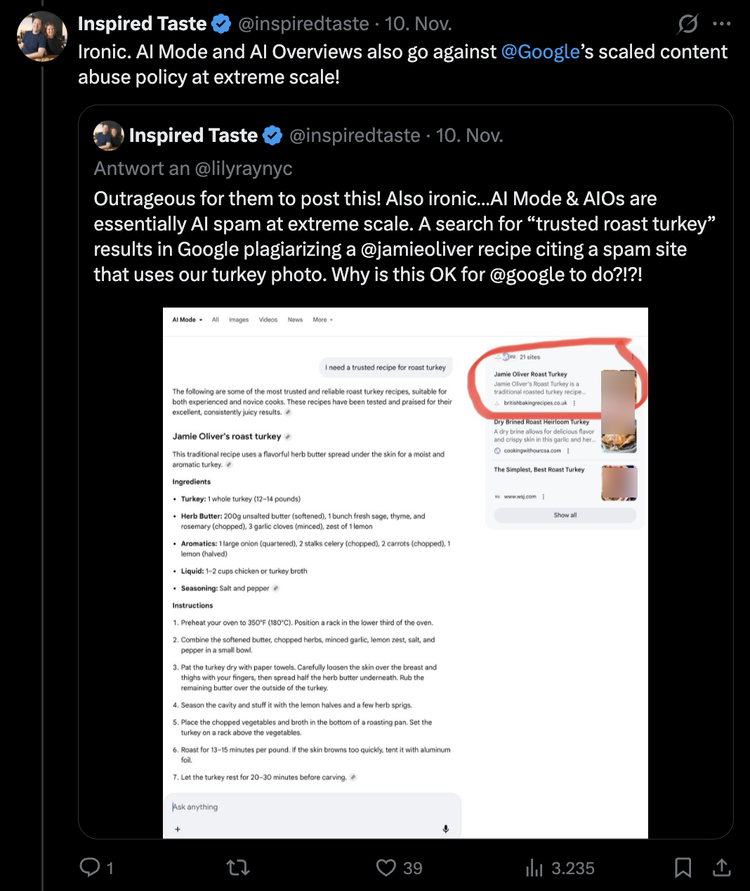 Ärger über Rezept-Plagiate in Google