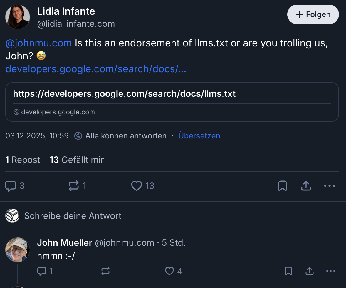 Lidia Infante auf Bluesky: Google verwendet LLMS.txt