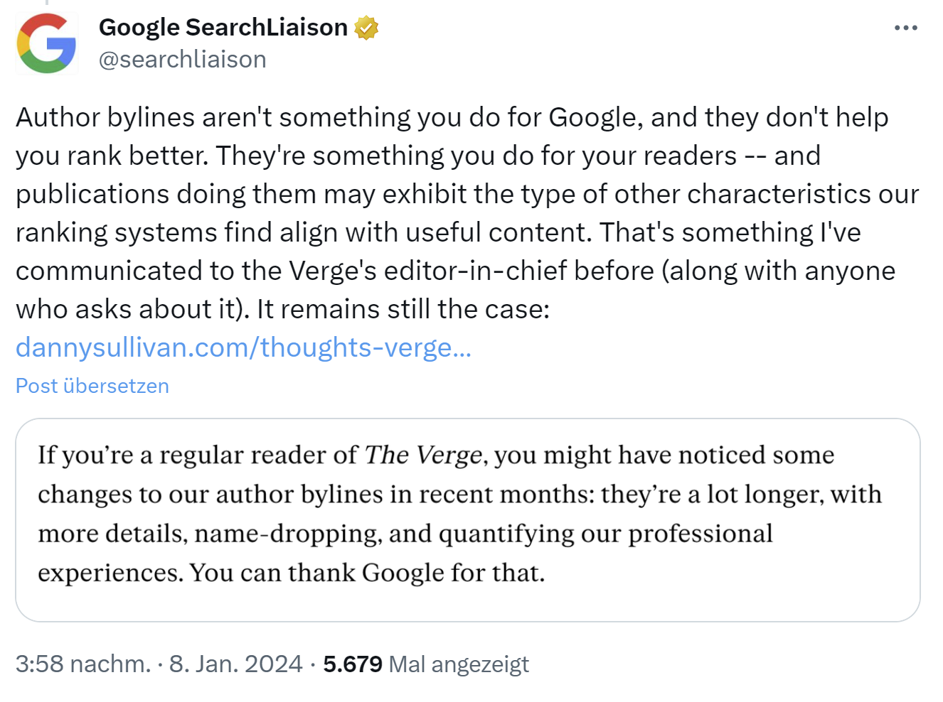 Google: Autorenangaben sind nicht für Google, sondern für die Leser