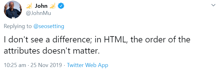 Reihenfolge der Attribute im HTML-Code spielt keine Rolle