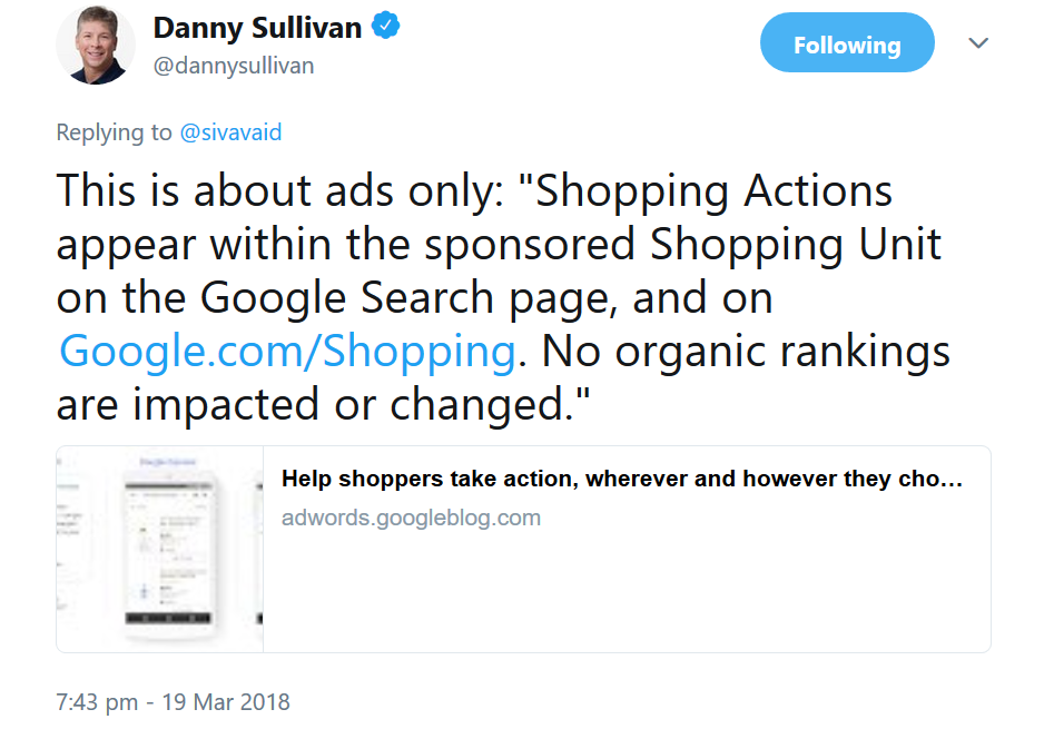 Danny Sullivan: Shopping Actions betreffen nicht die organische Suche
