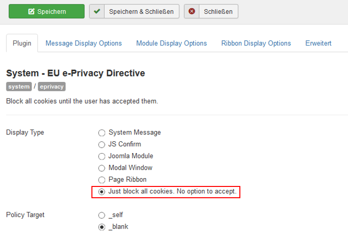 e-Pivacy für Joomla: Konfiguration