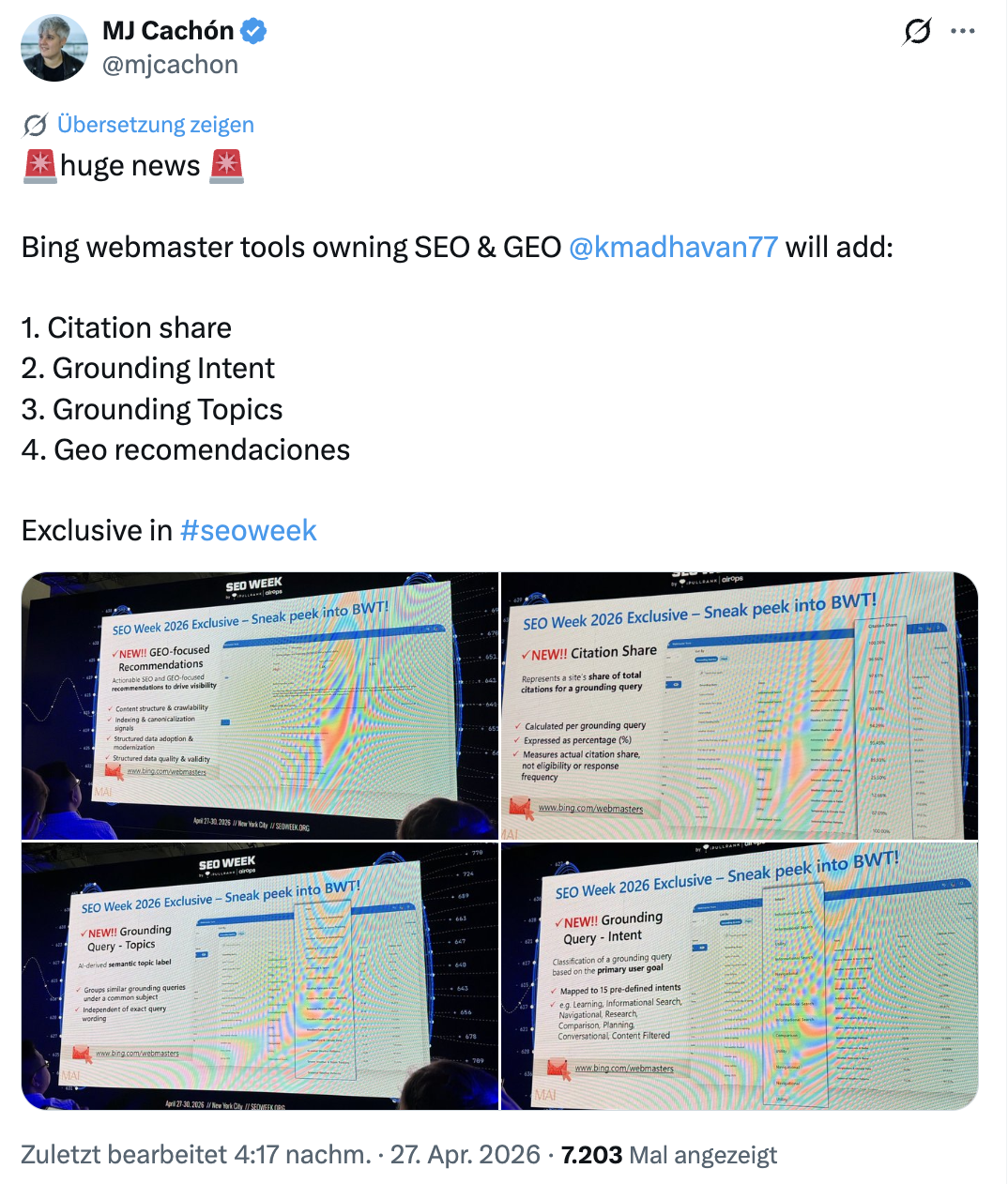 Erweiterungen der Bing Webmaster Tools: MJ Cachon auf Twitter