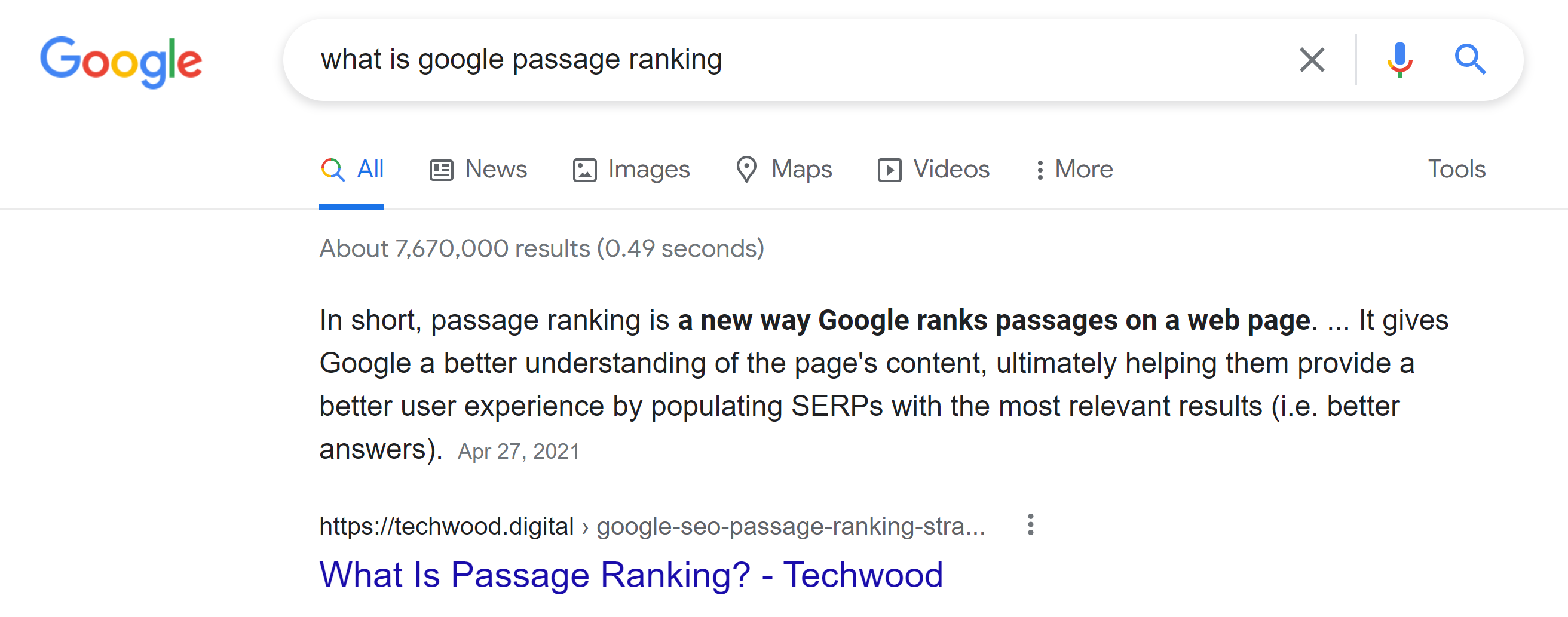 Featured Snippet: 'What is Google Passage Ranking?'