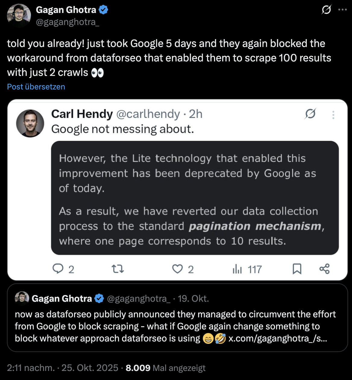 Google erlaubt nur noch den Abruf von zehn Ergebnissen pro Request in der Search Lite API