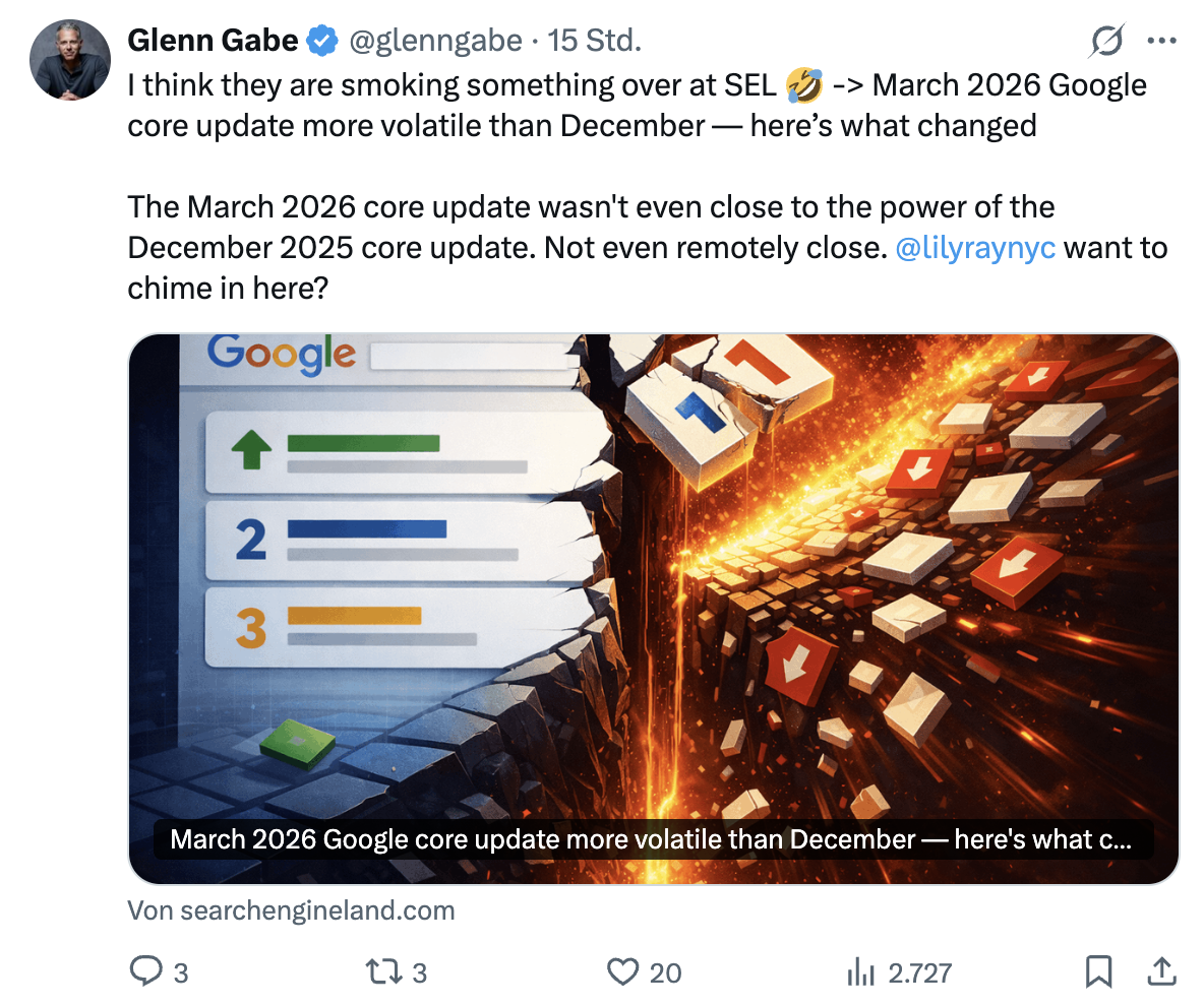 Glenn Gabe zum Beitrag Search Engine Land über das Google Core Update vom März 2026