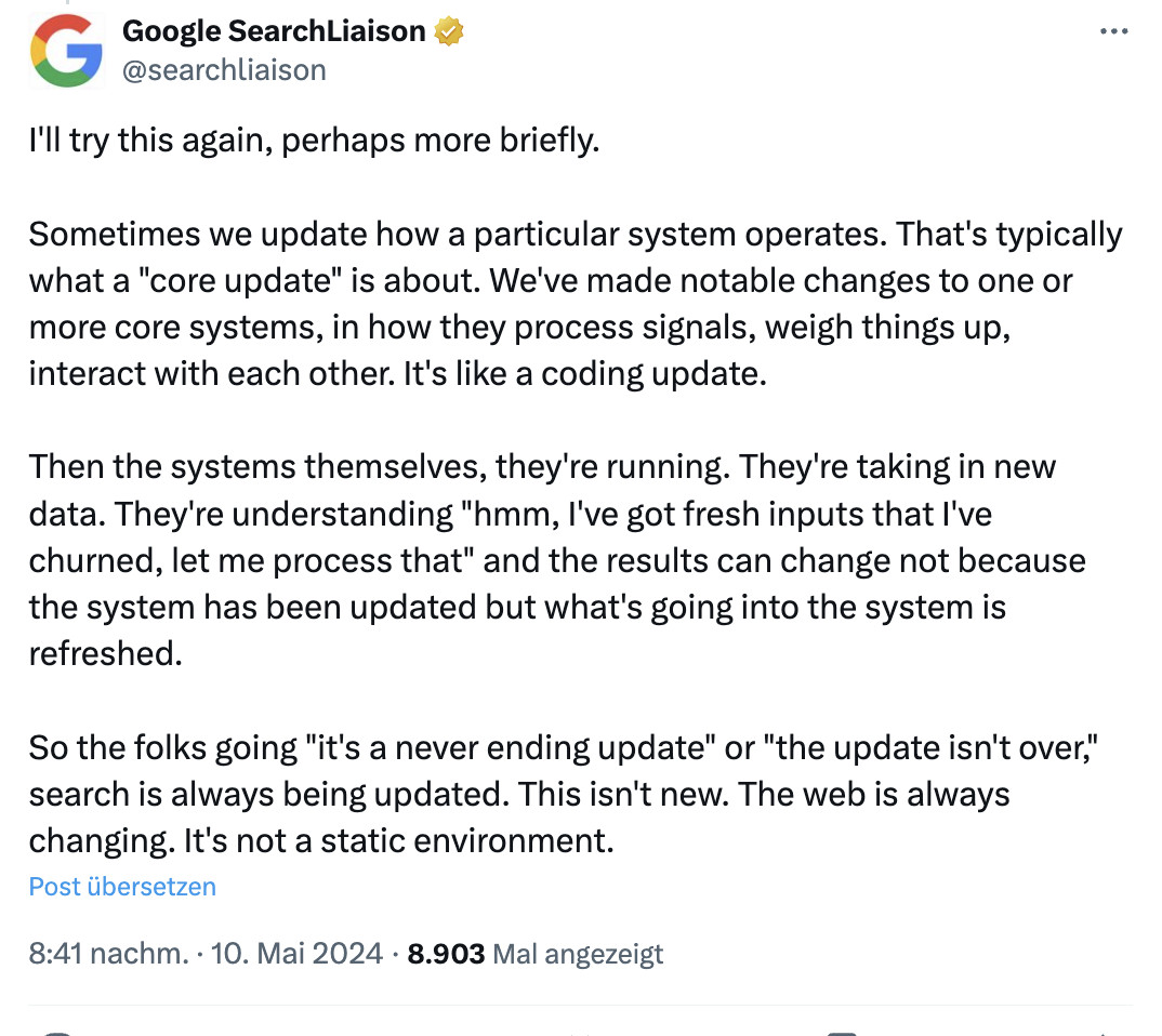 Google: Änderungen passieren manchmal, weil sich die Daten geändert haben und nicht die Algorithmen