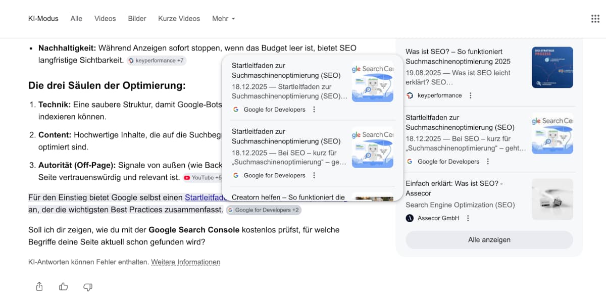 AI Mode: neue Linkdarstellung