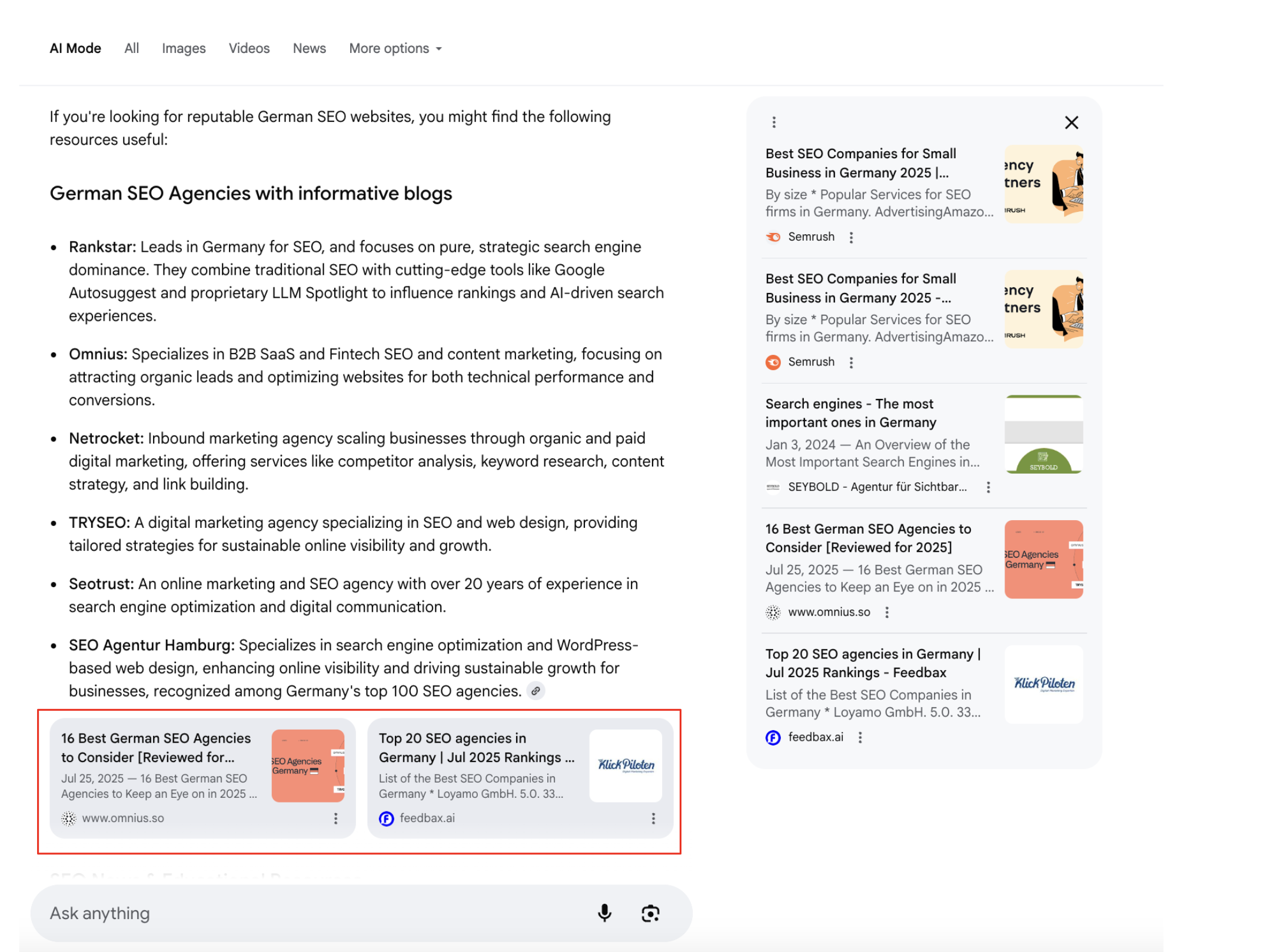 Google AI Mode: zusätzliche Links
