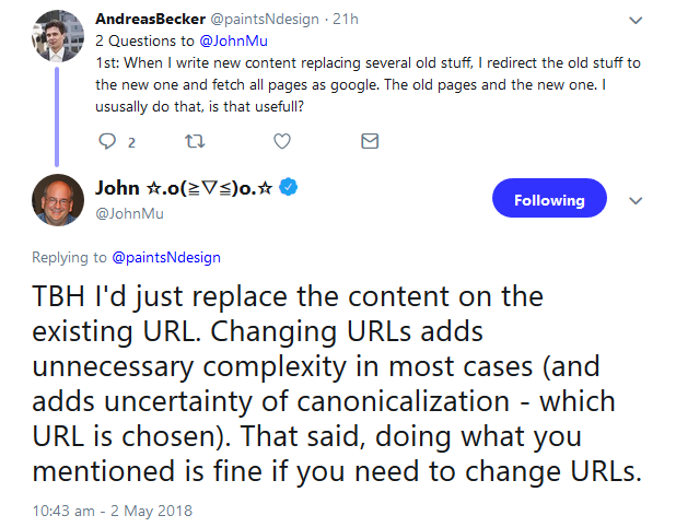 Google: Wenn alte Inhalte durch neue ersetzt werden, bestehende URLs beibehalten