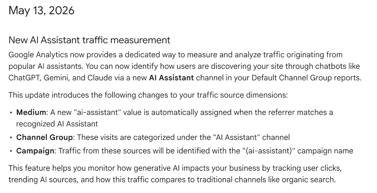 Google Analytics: New AI Assistant traffic measurement