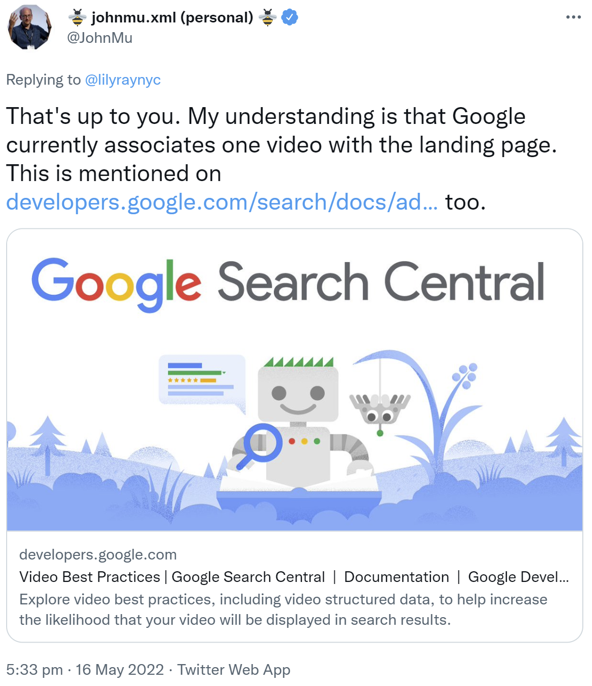 Google assoziiert nur jeweils ein Video mit einer Seite bzw. Landing Page