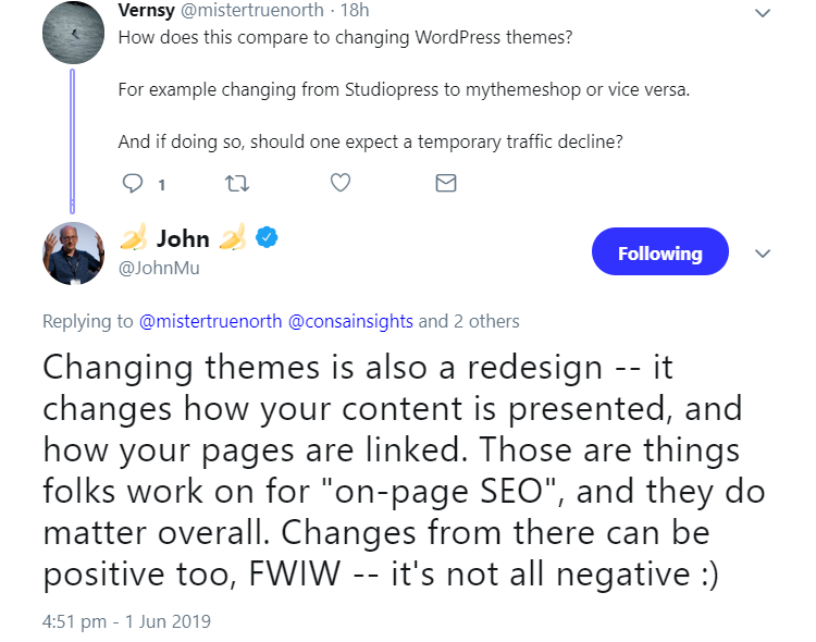 Google: Auch die Änderung eines WordPress-Themes ist ein Redesign