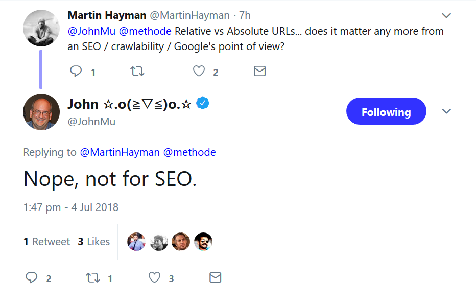 Google: aus SEO-Sicht egal, ob absolute oder relative URLs