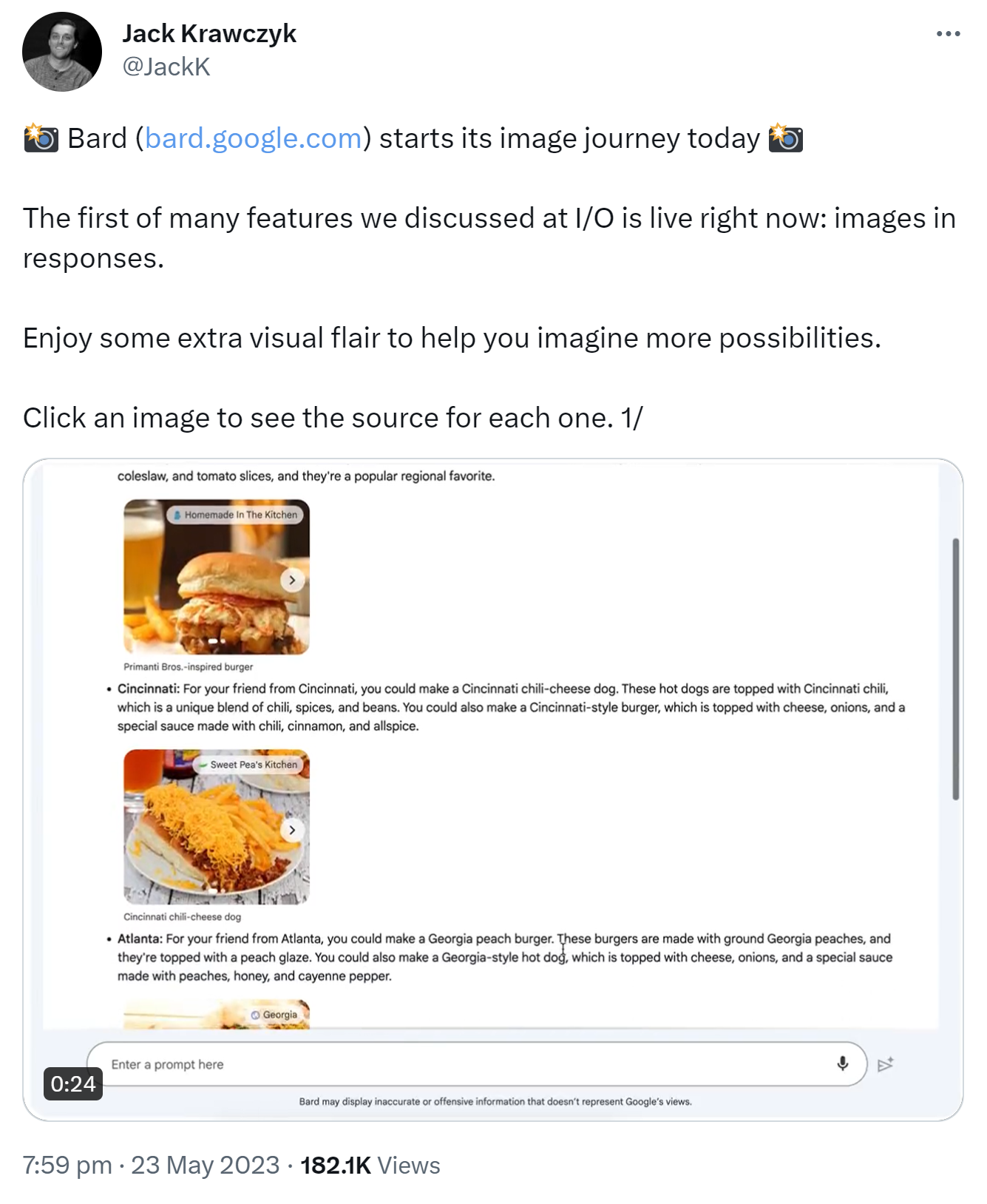 Google Bard mit Bildern in Antworten: Jack Krawczyk auf Twitter