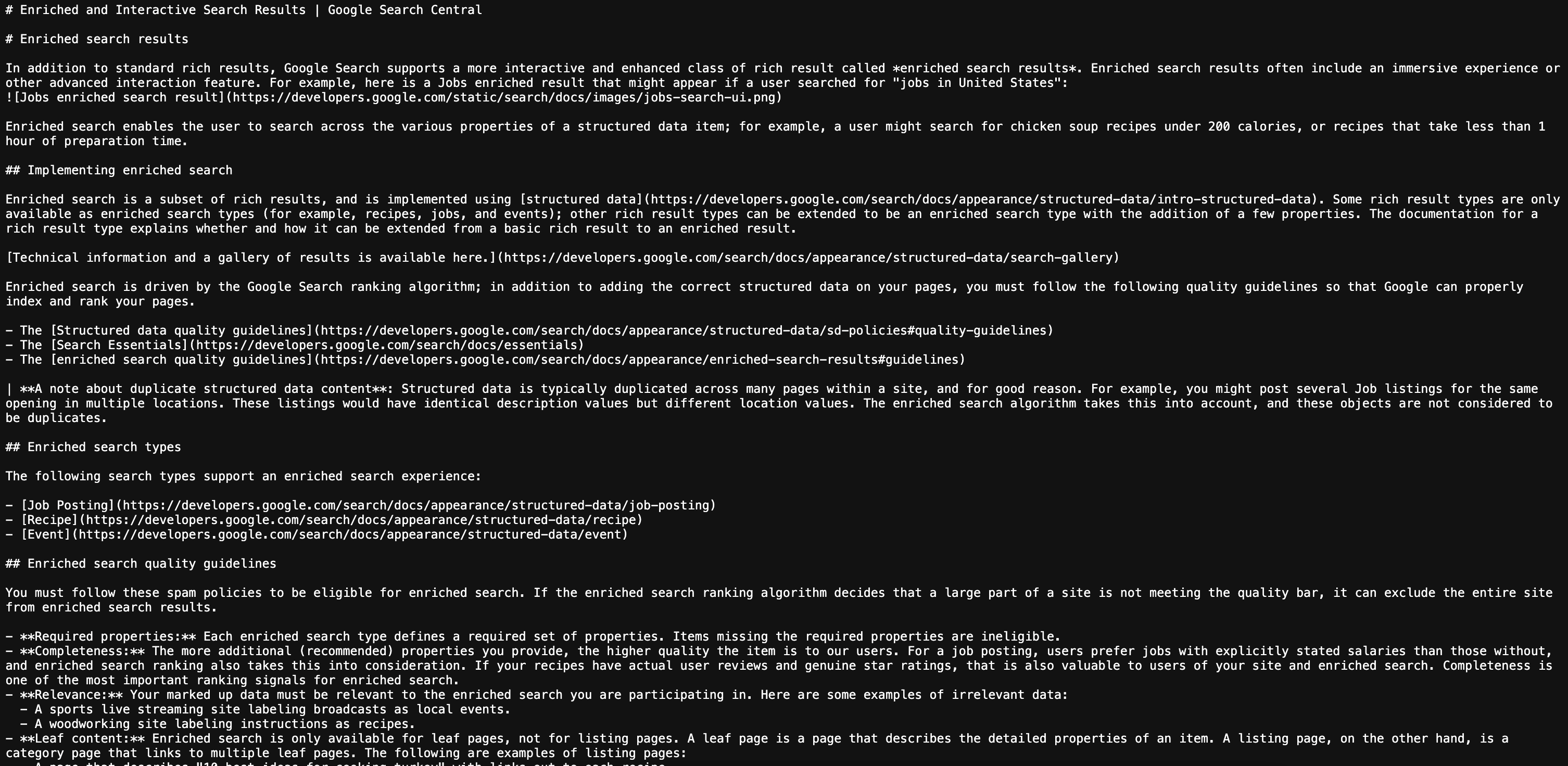 Google: Beispiel Markdown für LLMS.txt