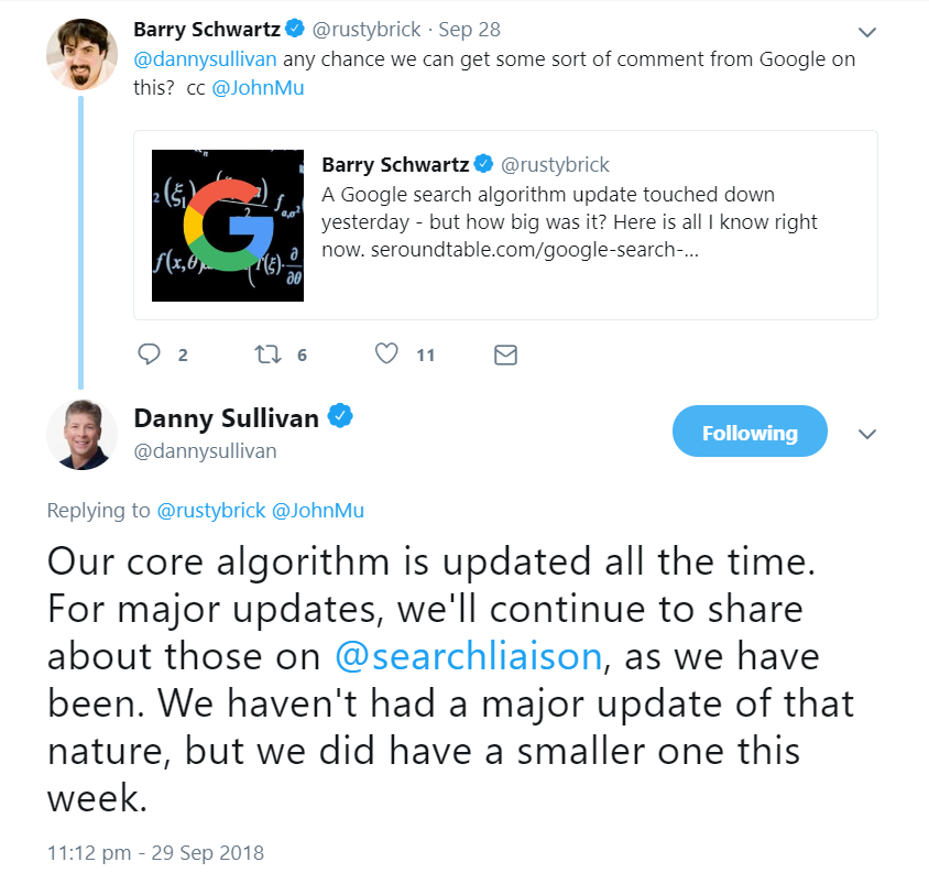 Google bestätigt kleineres Update vom September 2018