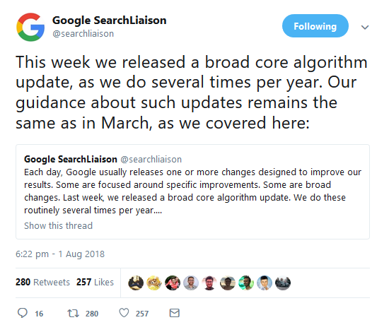Google bestätigt Core-Update im August 2018