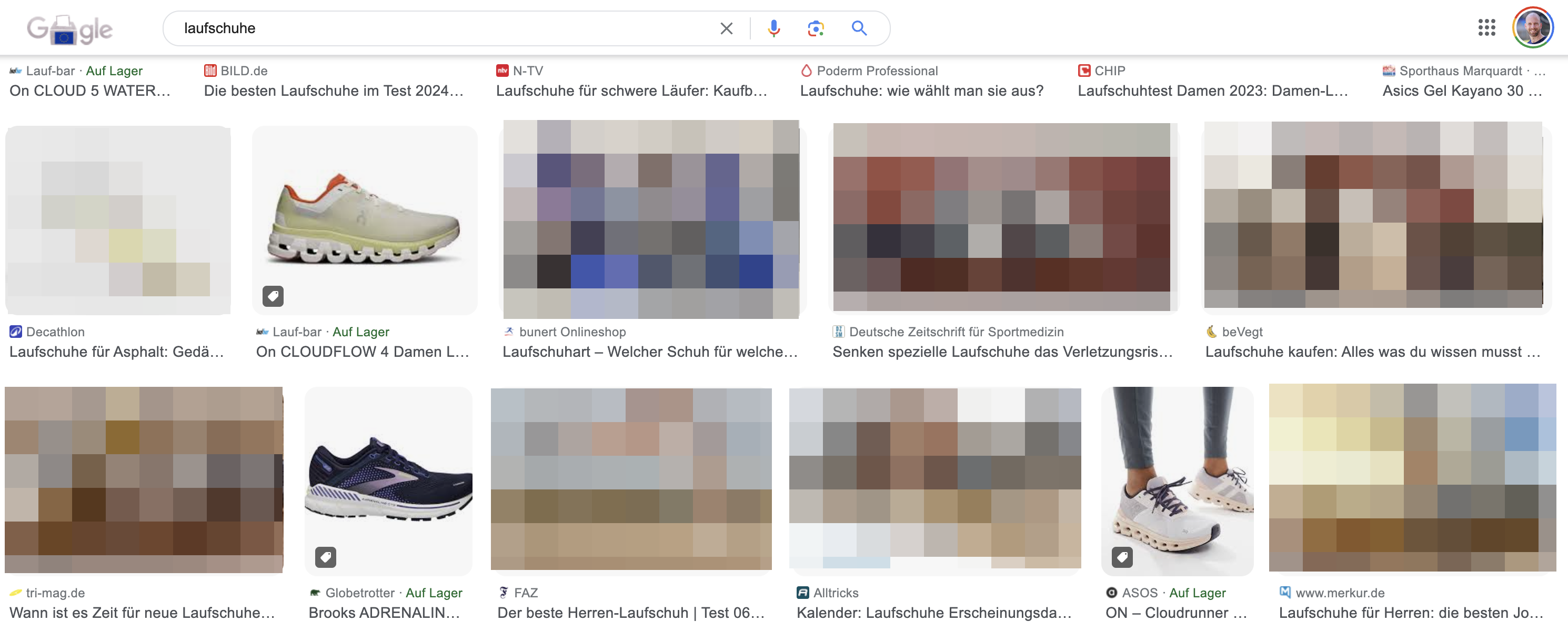 Google Bildersuche mit Produkt-Label