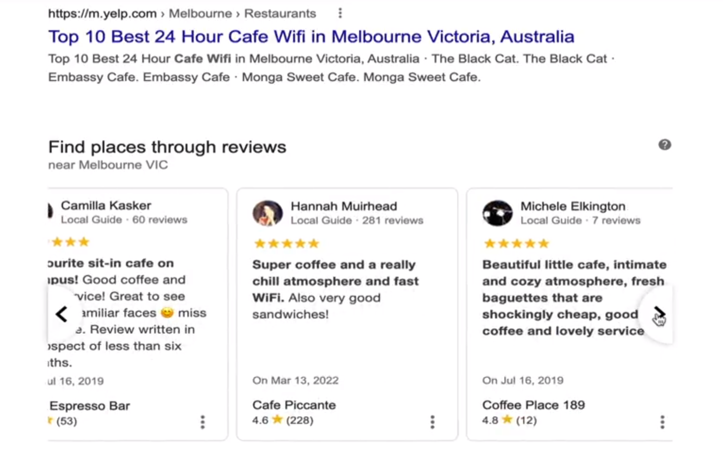 Google 'Find places through reviews'