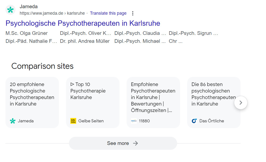 Google Comparison Sites für die Suche nach Psychotherapie