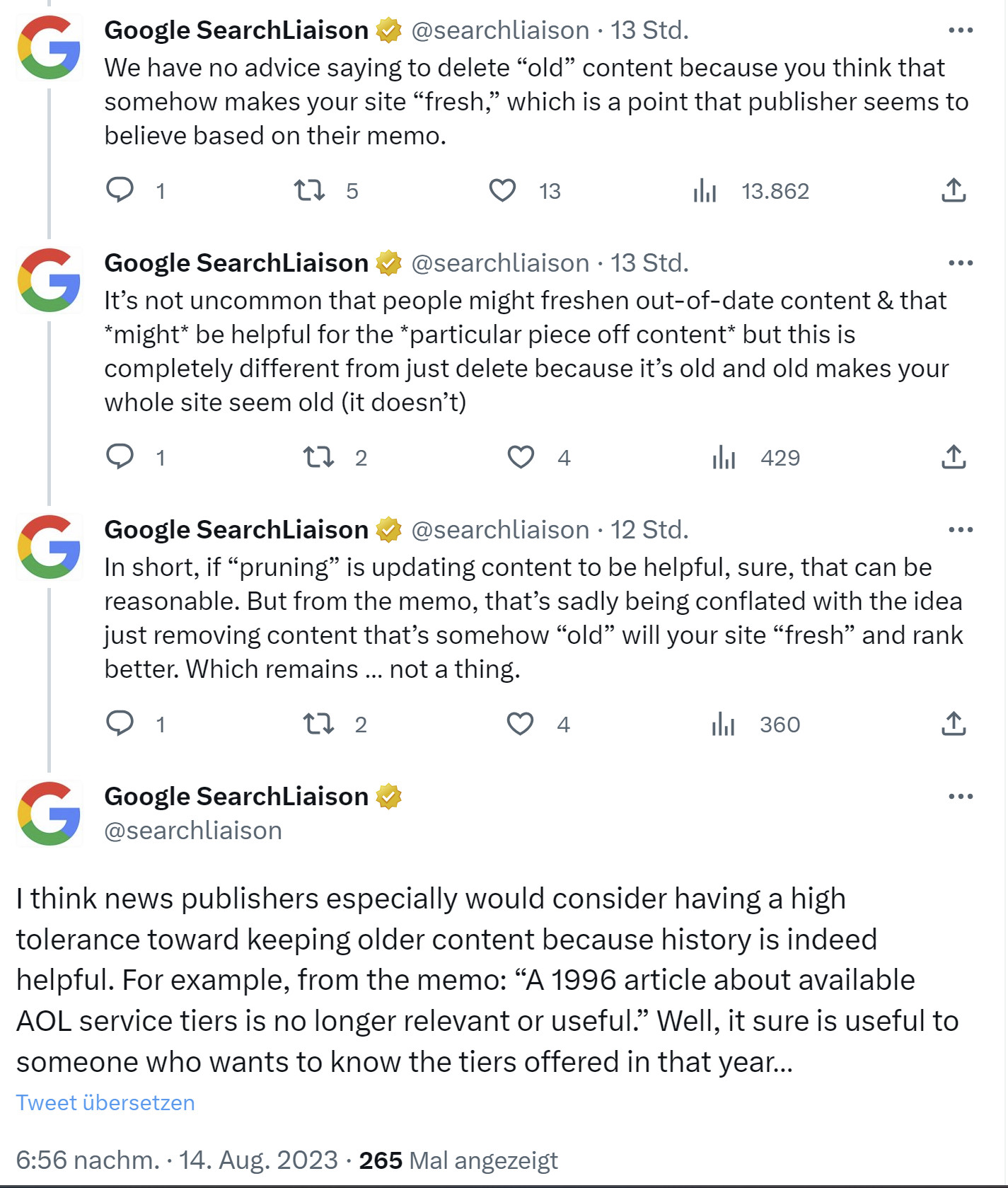 Google: Content Pruning ist das Aktualisieren alter Inhalte