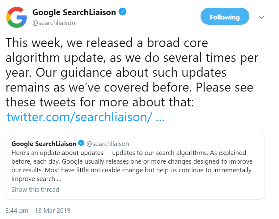 Google bestätigt Core-Update für den 12. März