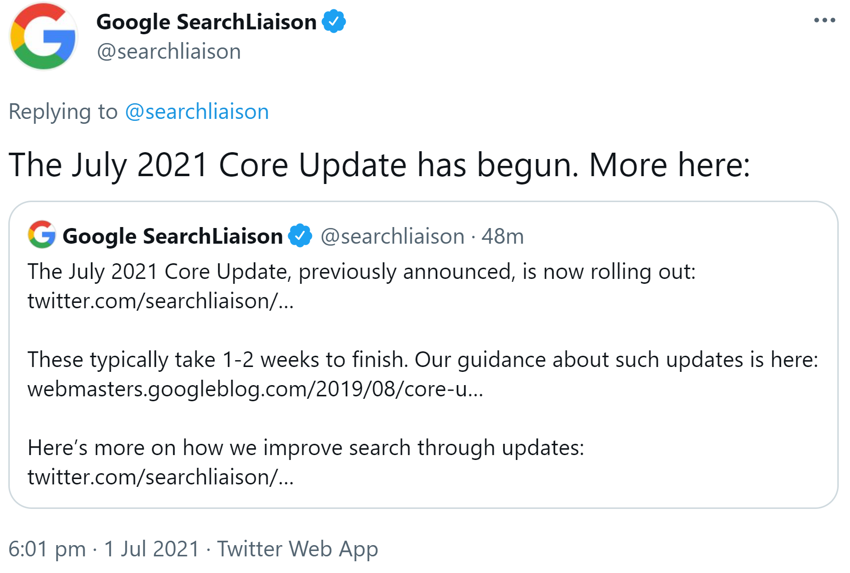 Google Core Update vom Juli wird ausgerollt