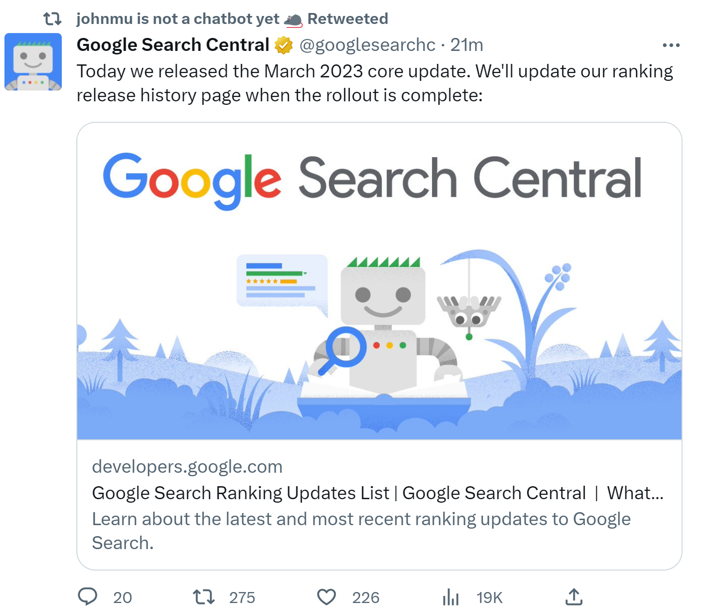 Google rollt das March 2023 Core Update aus
