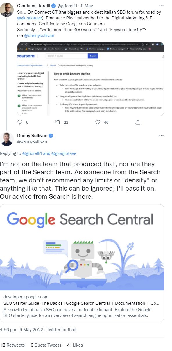 Google: Danny Sullivan widerspricht Empfehlungen zur Keyword-Dichte und zur Mindestwortanzahl
