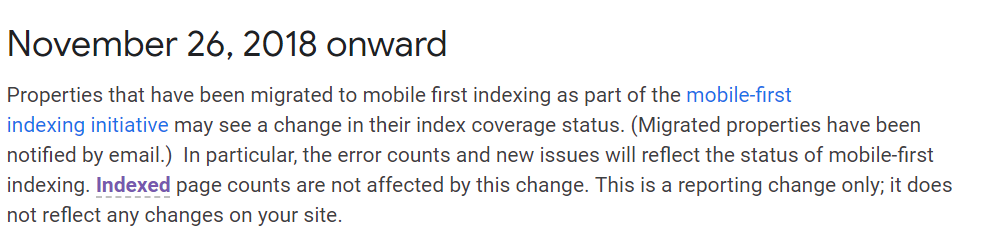 Google Data Anomalies Page: Hinweis auf Änderungen zum Report zur Indexabdeckung