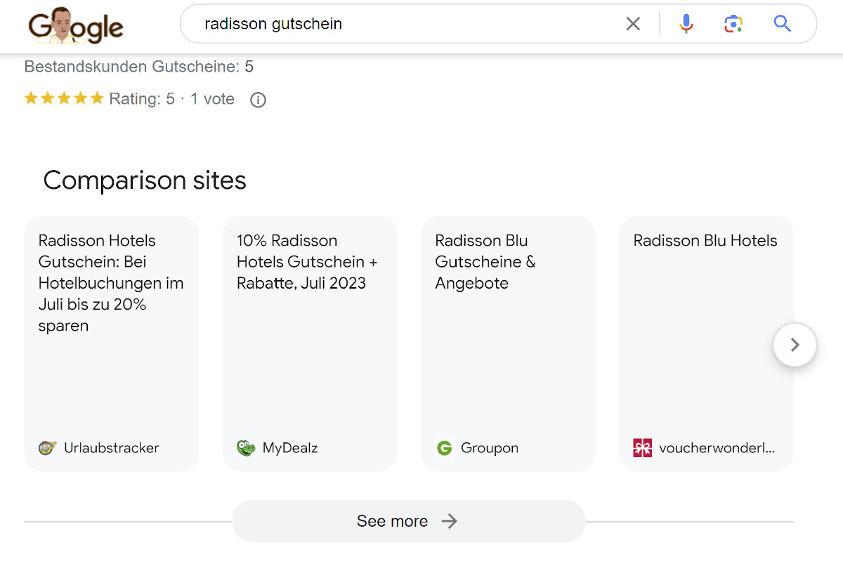 Google: Comparison Sites für die Suche nach Gutscheinen