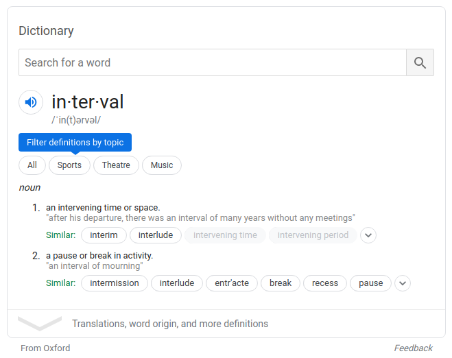 Google Wörterbuch mit Kategoriefilter und Hinweis